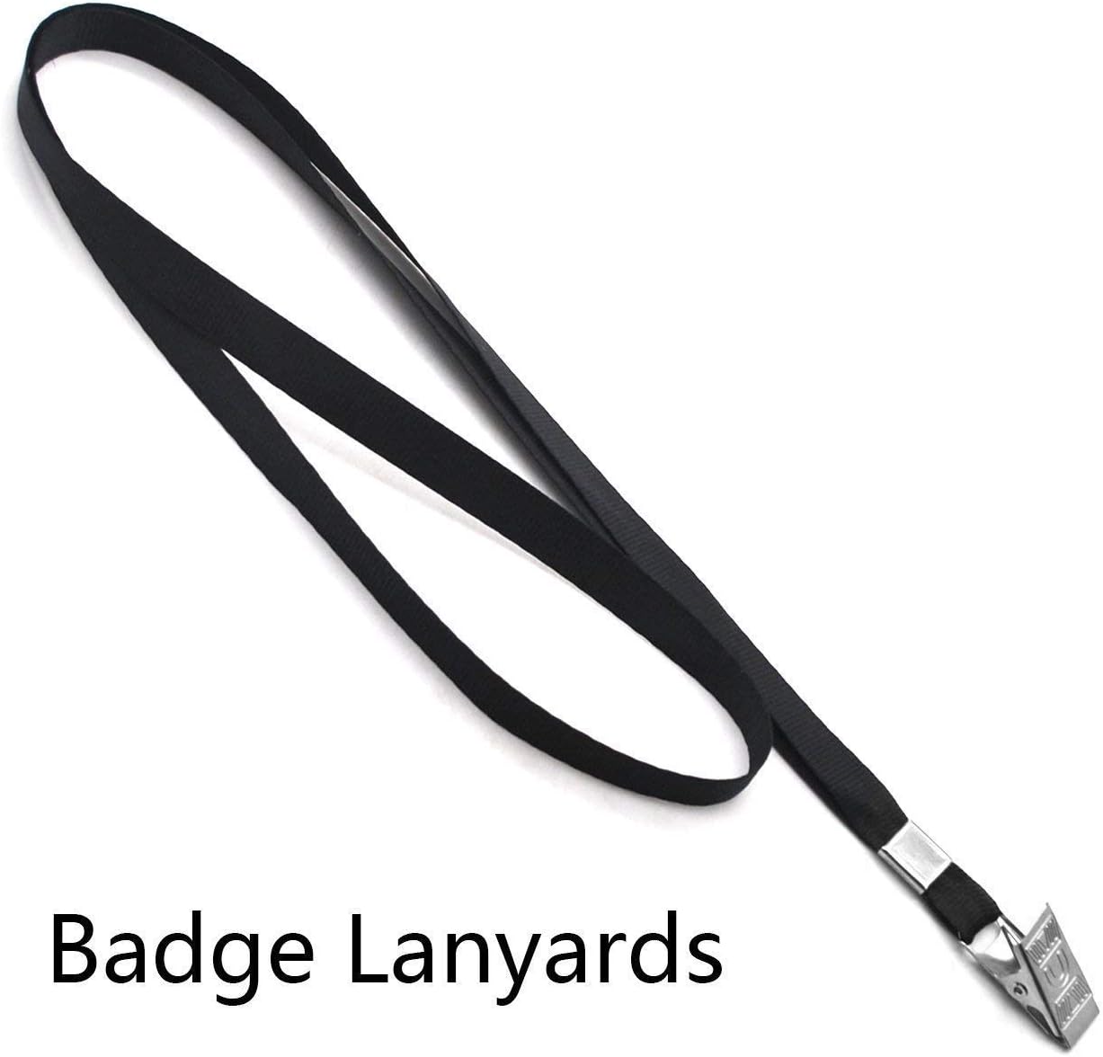 Beebel Black Lanyards 100 Pack Nylon Flat Badge Lanyard Bulldog Clip for Id Badge Name Tags
