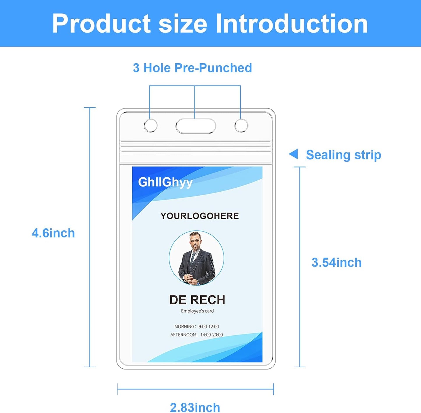 50 Pack Extra Thick Name Badge Holders, Heavy Duty & Sealable Waterproof Vertical ID Badge Holders, Durable Clear PVC Plastic Badge Sleeve for Credit Card/Shcool Work Badge/Room Key/RFID