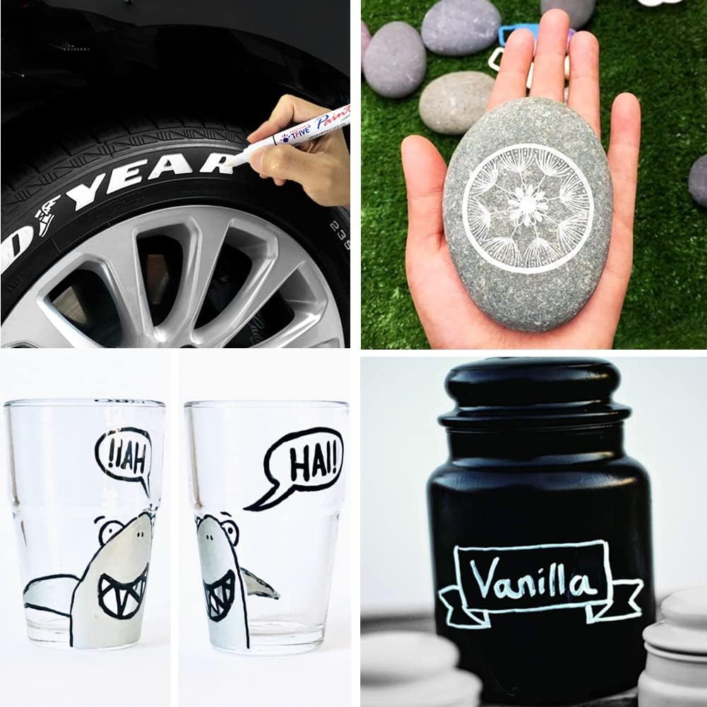 TFIVE Yellow Paint Pens Markers - 12 Pack Oil Based Permanent Marker, Medium Tip, Never Fade, Quick Dry, Waterproof Paint Pen for Rocks Painting, Wood, Fabric, Plastic, Canvas, Glass, Metal