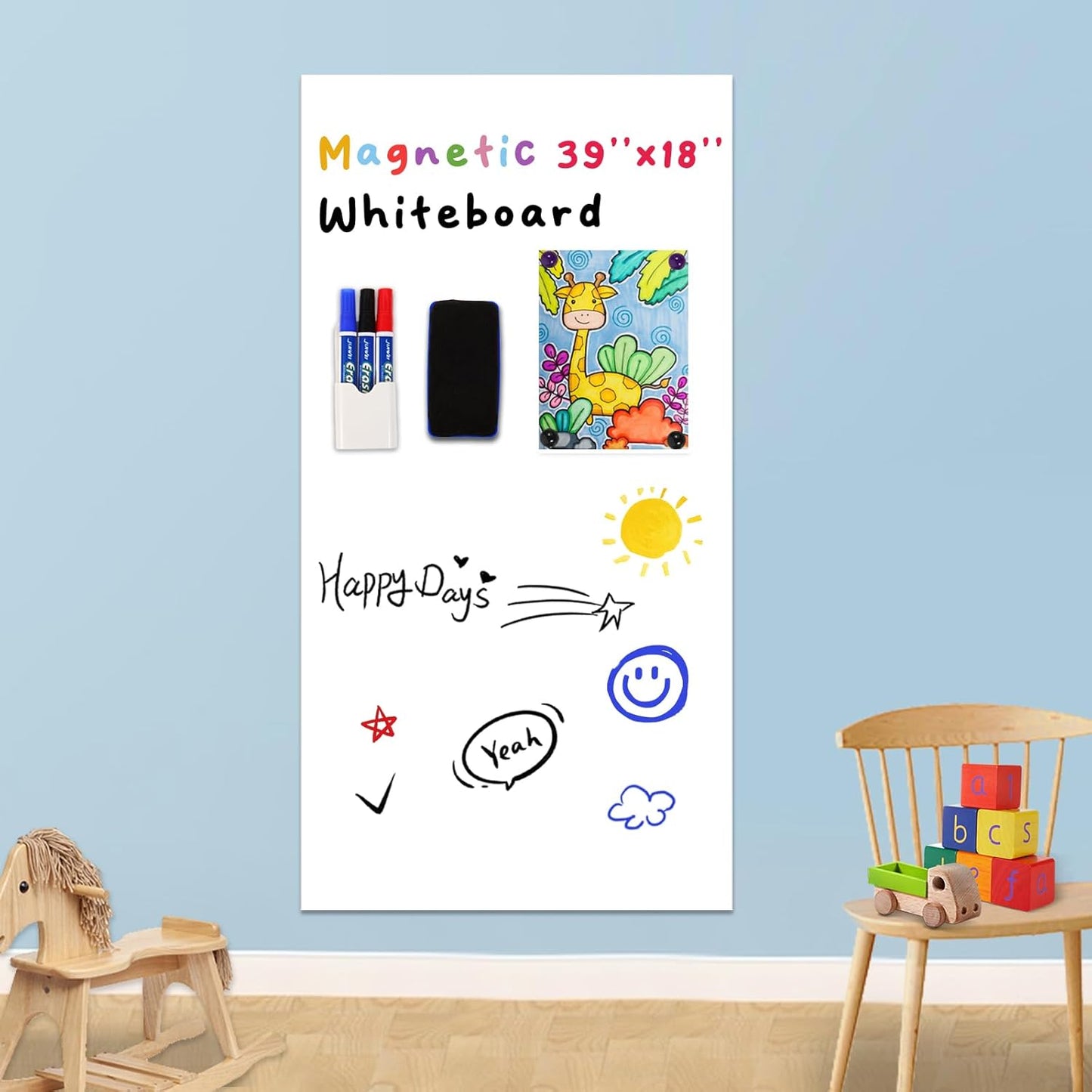 YOUNGJQ Magnetic Whiteboard Contact Paper 39" x 18" Adhesive Magnetic Dry Erase White Board Sticker for Wall, Peel and Stick Wallpaper, Easy to Write and Clean for Playroom Office