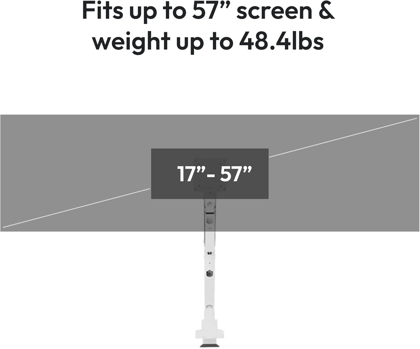 Pixio PS2S Titan White Ultrawide Mega Heavy-Duty Premium Single Monitor Arm Stand fits up to 57 inch Monitors Holds up to 59.4lbs VESA Compatible Integrated Cable Management