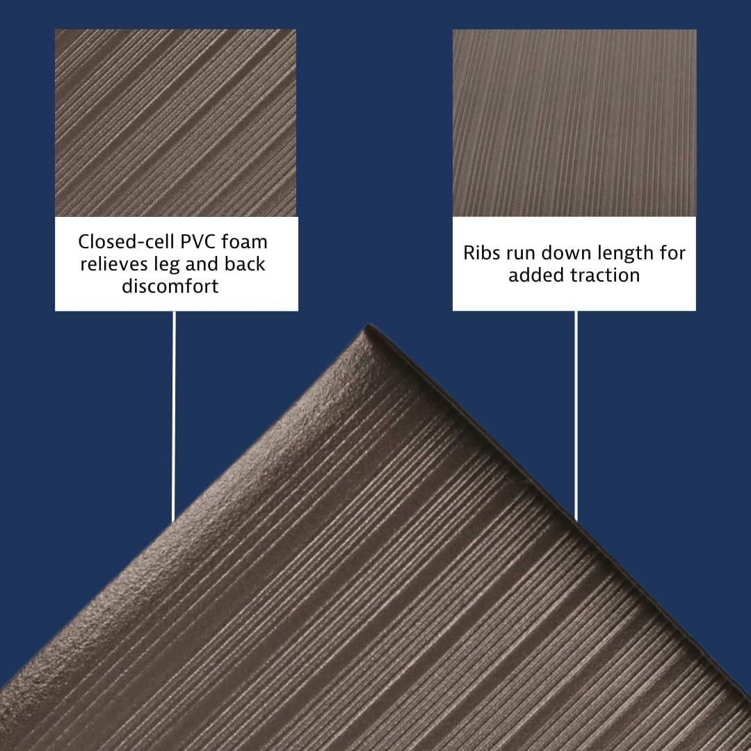 Notrax 410 Airug® 2' x 60' x 3/8" Anti Fatigue Mat, Enhanced Slip Resistance with Beveled Edges and Ribbed Surface, Ideal for Industrial and Commercial Workplaces, Black, 410R0324BL