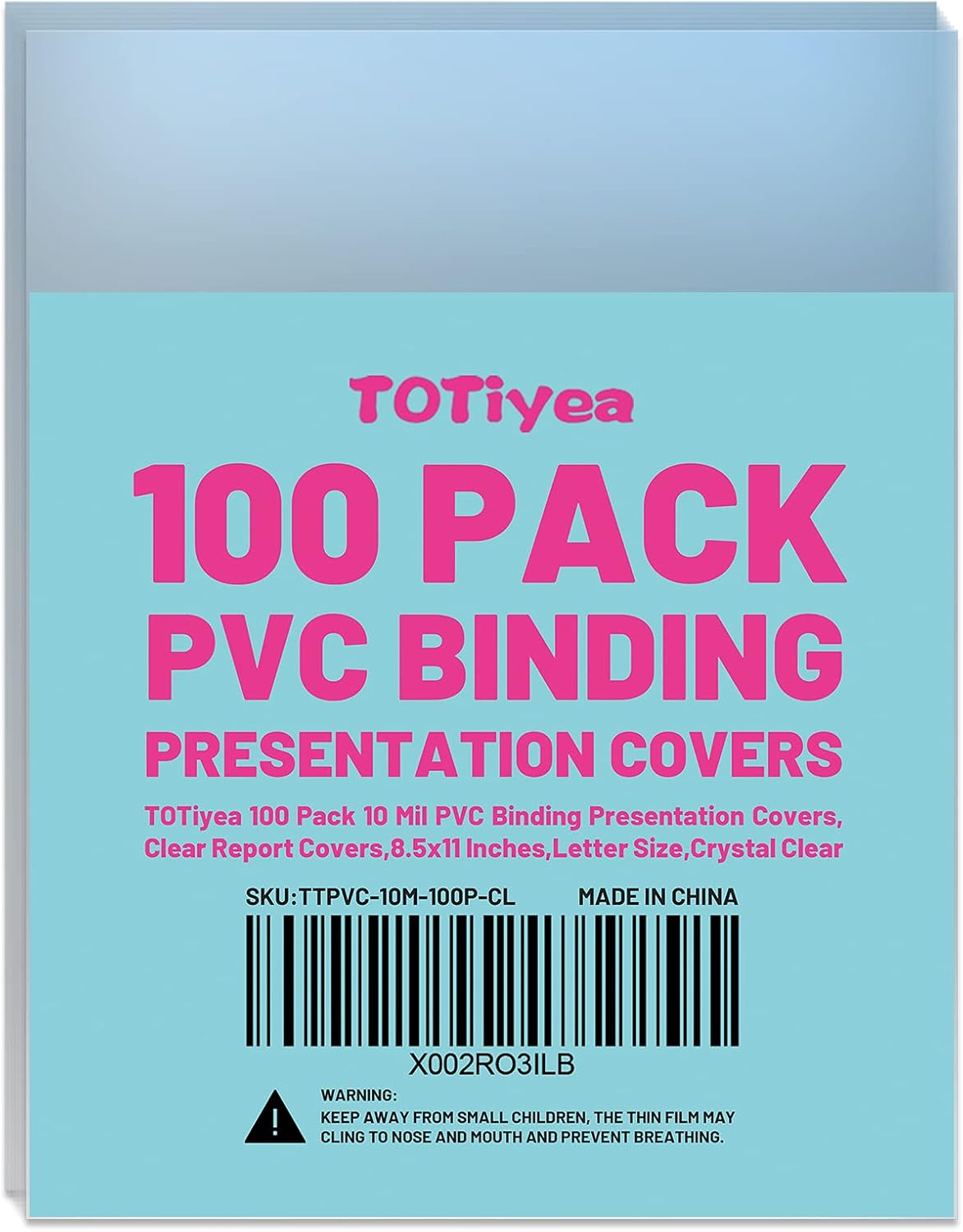 TOTiyea 100 Pack 10 Mil PVC Binding Presentation Covers, Clear Report Covers for Binding,8.5x11 Inches,Letter Size