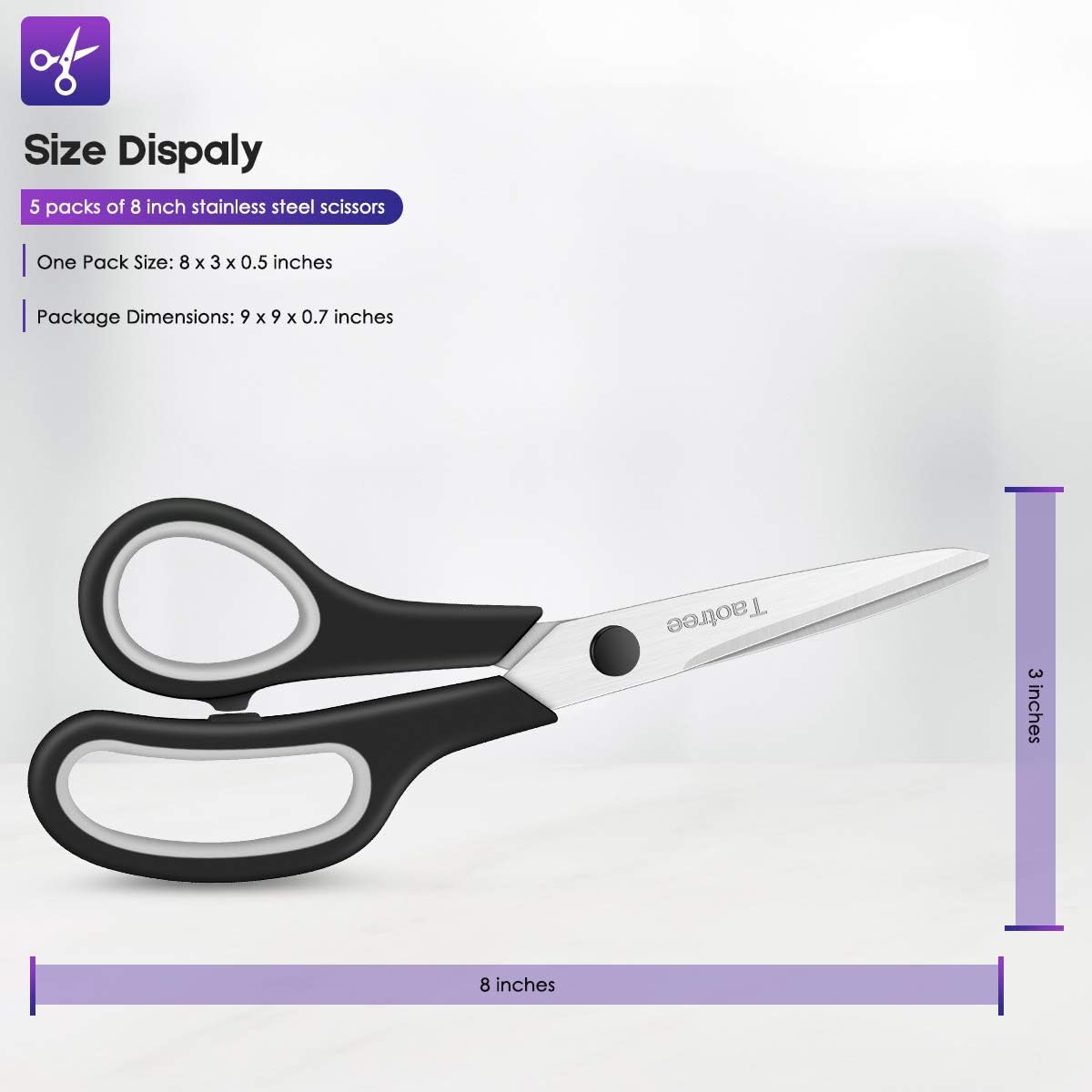 Scissors Bulk 60-Pack, Taotree 8" All Purpose Scissors, Soft Comfort-Grip Stainless Steel Sharp Shears for School Supplies Office Desk Home, Classroom Teacher Sewing Fabric Craft, Right/Left Handed
