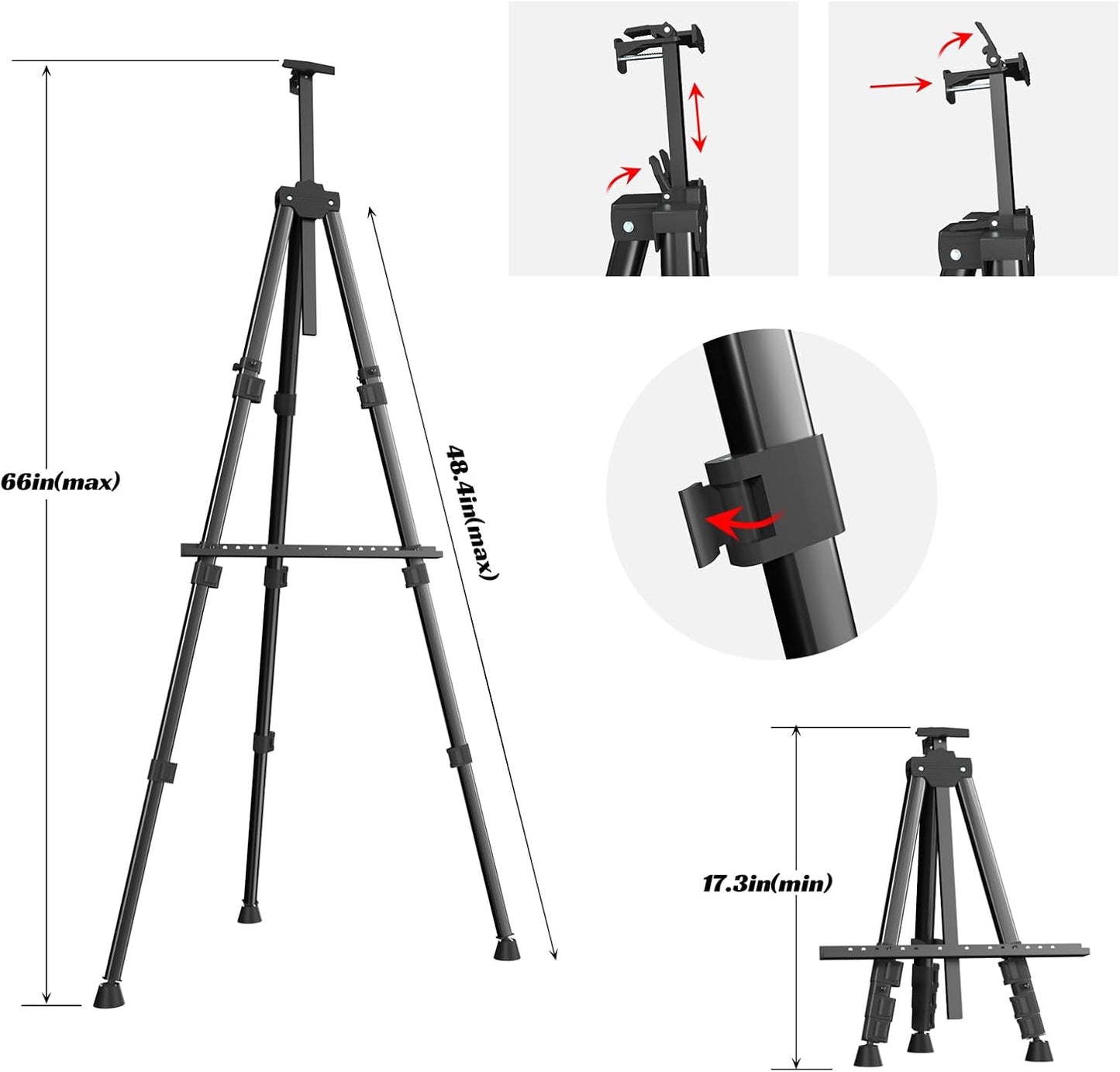Easels for Painting Canvas, Aredy 66" Art Easel for Drawing, Portable Painting Easel Stand, Metal Table Top Easel