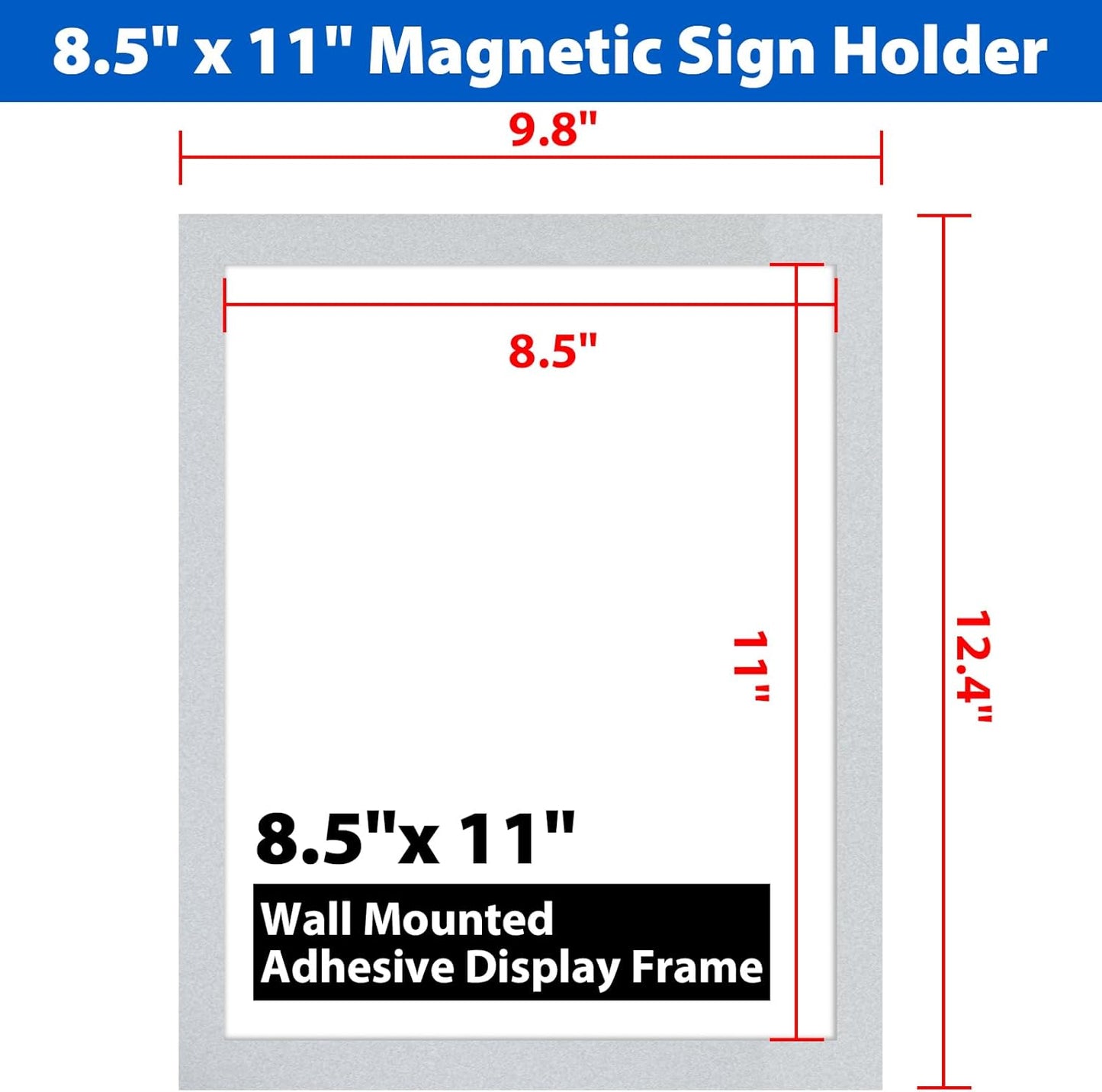 10Packs Magnetic Sign Holder 8.5 x 11, Self Adhesive Display Picture Frame with Magnetic Frame and Clear PVC for Office Store Home Door Window Refrige Magnetic Paper Holder, Silver