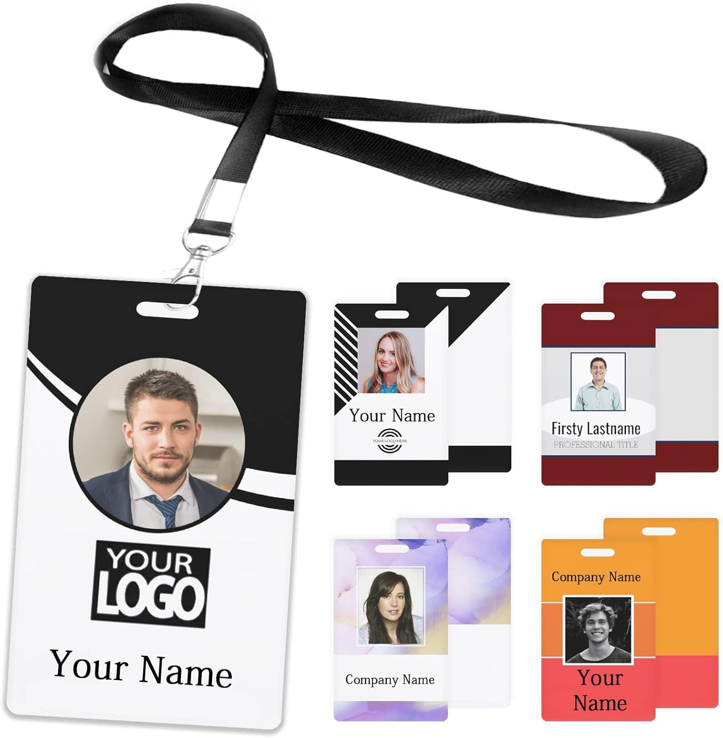 Custom Id Badge, Personalized Employee Photo Identification Card with Lanyard, Durable ID Card for Office Worker Doctor Nurse Student-Vertical-Template2