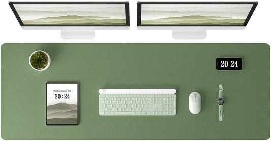 Aothia Leather Desk Pad Protector - Large Mouse Pad, Office Desk Mat, Non-Slip PU Leather Desk Blotter, Laptop Desk Pad, Waterproof Desk Writing Pad for Office and Home (Olive Green, 38" x 13.7")