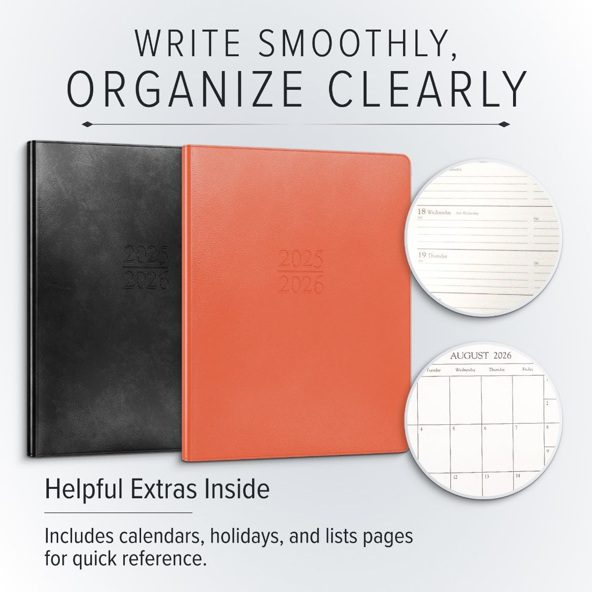 Gallery Leather Academic Planner 2025-2026, Teacher and Student Weekly Monthly Planner, Elegantly Bound Calendar with Gold-Gilded Page Edges, 18 Months - Acadia Wild Rose - 9x7"