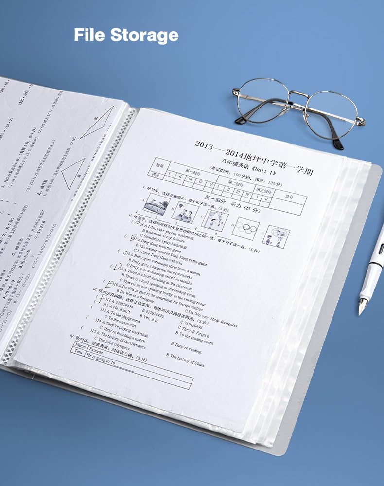 A4 80 Pockets 160/Sides Display Book Paper Document Holder, Business Presentation Book Presentation Folder (80 Pockets Transparent Purple)