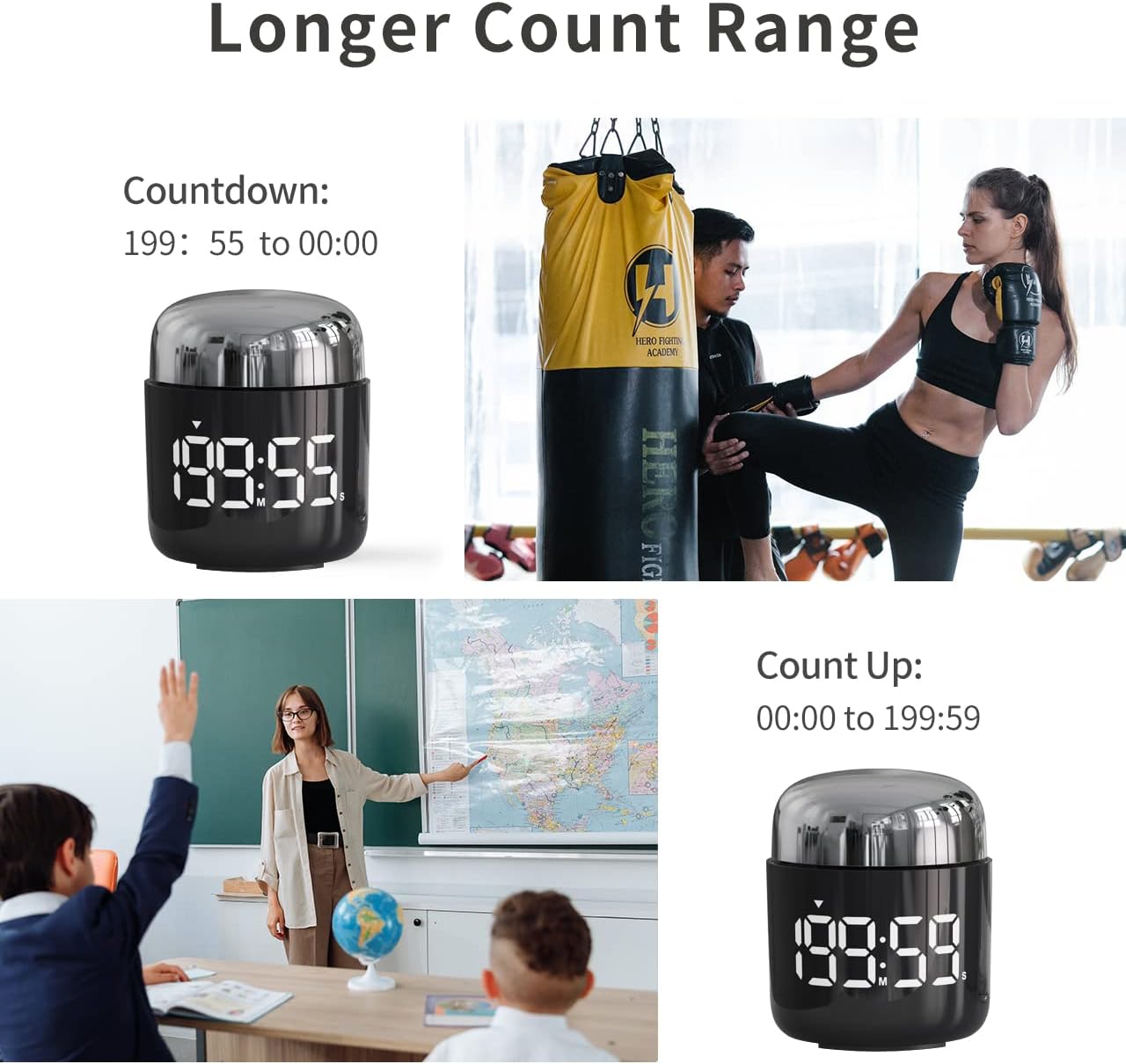 Digital Kitchen Timer,Countdown Countup Timer with Large LED Display Volume Adjustment,Timer for Cooking, Classroom Time for Kids and Teachers. (Silver)