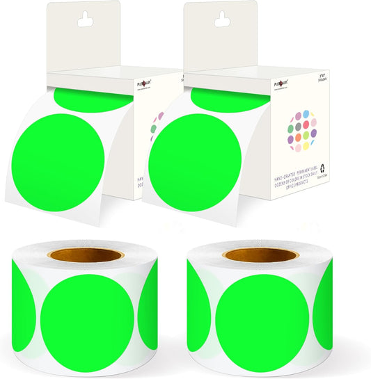 PARLAIM 3" Diameter Round Fluorescent Green Color Coding Sticker, 4 Rolls 2000PCS Circle Dot Label,Permanent for Inventory Box Labeling