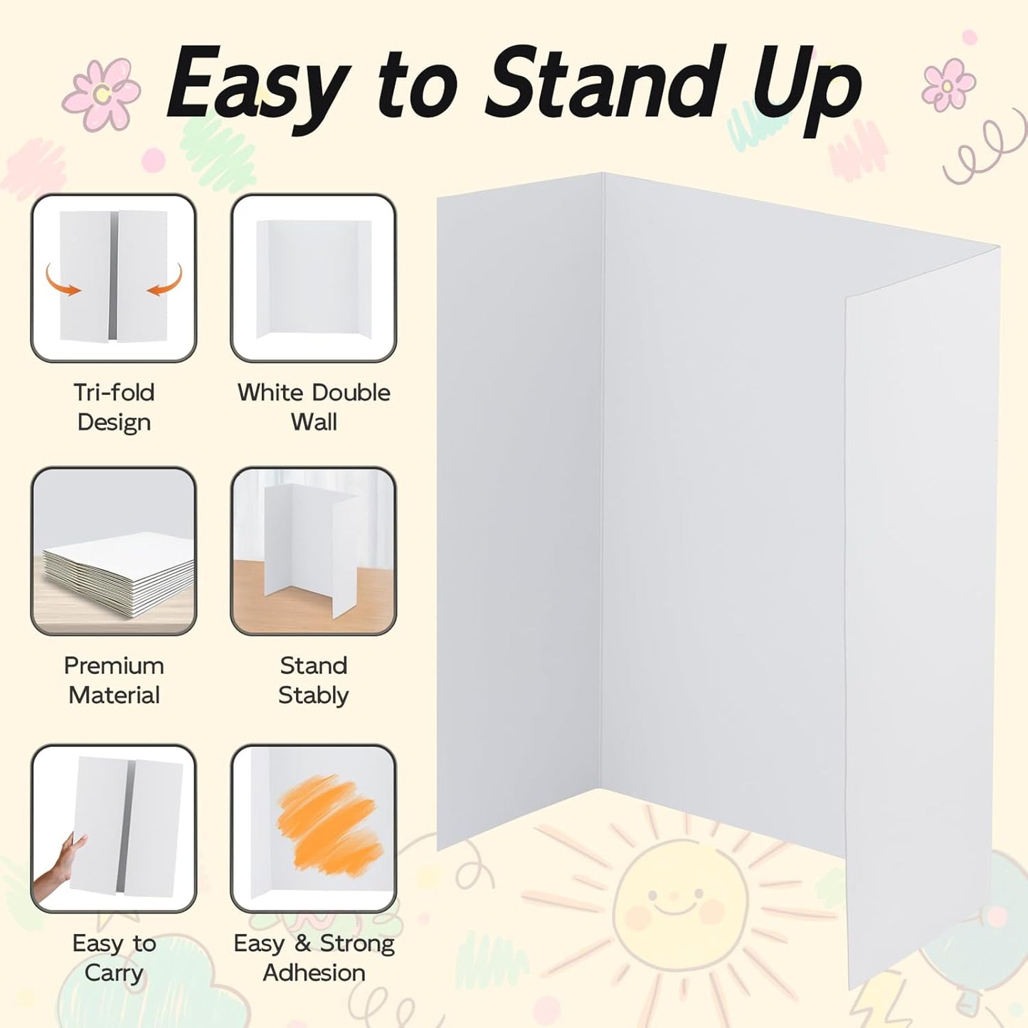 4 Pack Trifold Poster Board, 28x40 Inches White Presentation Board, Portable Display Board for Science Fair, School DIY Project and Business Exhibitions