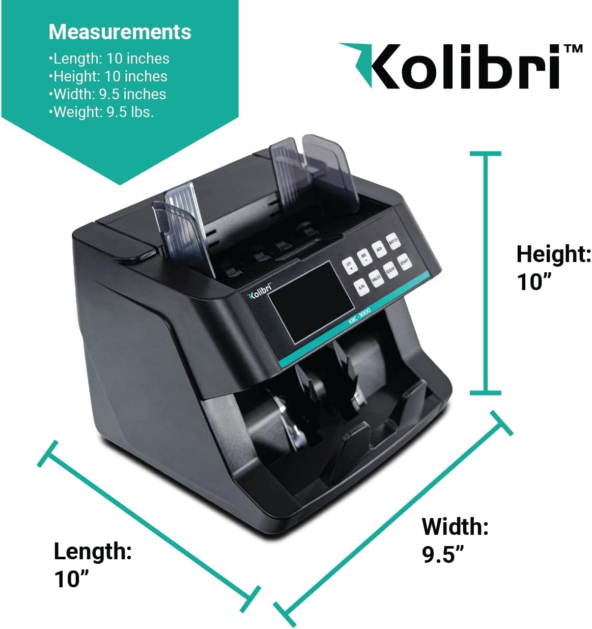 Kolibri KBC-3000 Money Counter with UV/IR Counterfeit Detection – Top Loading Bill Counting Machine w/ValuCount™, Add and Batch Modes – Fast Counting Speed 1,200 Notes/Min