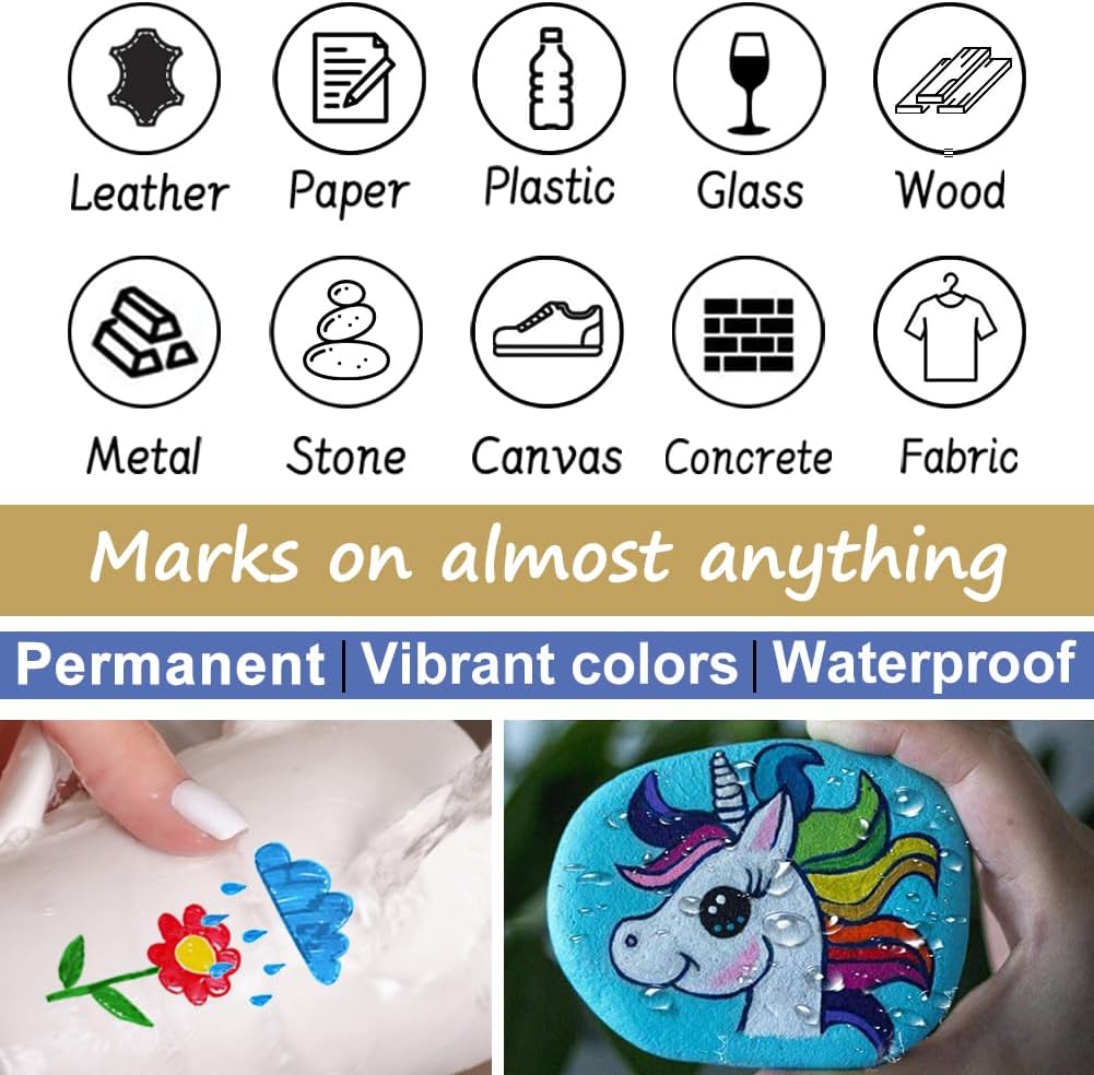 Overseas 48 Silver Paint Pens, Oil Based Permanent Markers Set - Quick Drying, Waterproof, Fade-Resistant, Medium Tip Paint Markers Bulk for Wood, Metal, Rock, Ceramic, Plastic, Canvas, Glass, Rubber