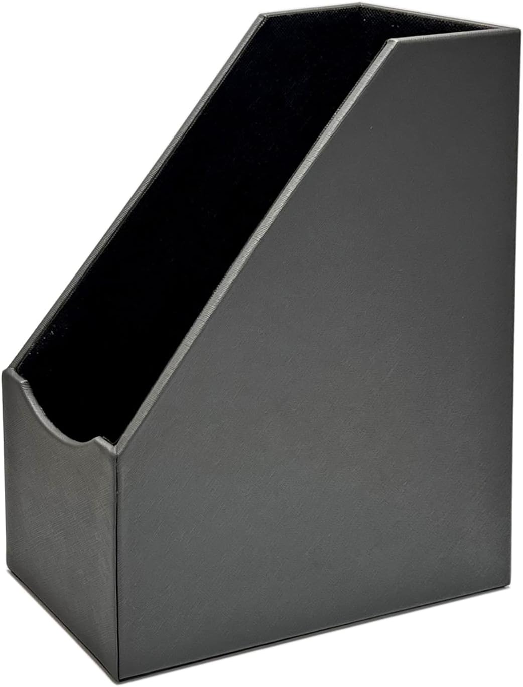 UnionBasic Magazine File Holder, Leatherette Desktop Document Organizer, Home Office Paper Holder File Storage Literature Sorter, Grey