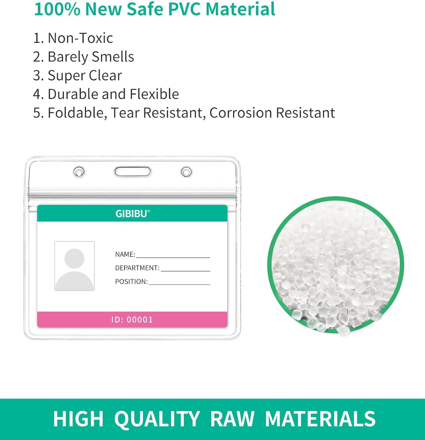 50 Pcs Horizontal ID Badge Holder, Clear Plastic Card Sleeve, Nurses Work Name Tag Holders, Key Cover Protector with Waterproof Zip for Lanyard, Fits Credit Size Cards