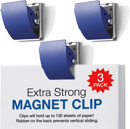 Extra Strong Magnetic Clips for Refrigerator and More, Large Blue, 3-Pack