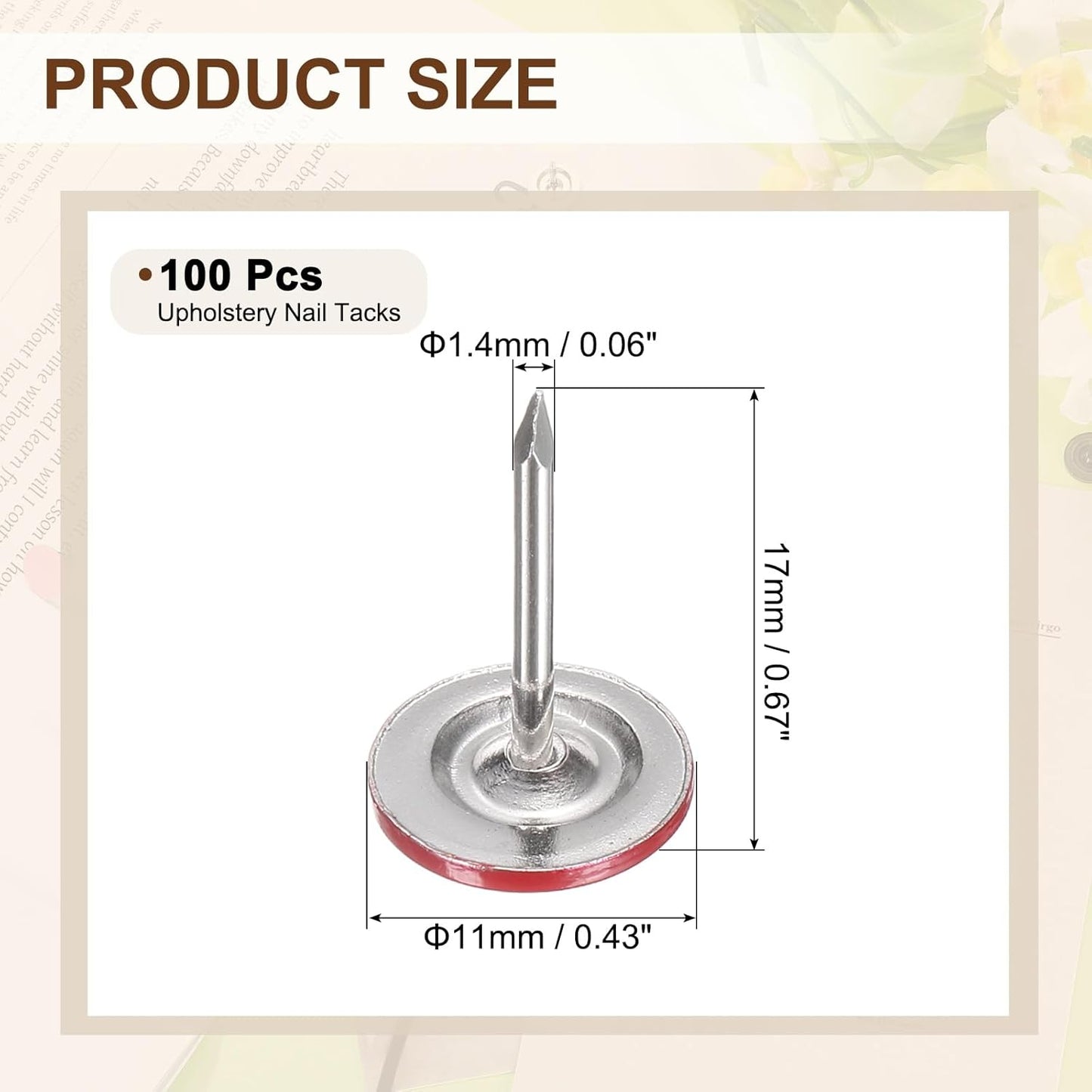 uxcell 100Pcs Upholstery Tacks, 11mmx17mm Flat Head Thumb Tack Decorative Furniture Nails Push Pins for Furniture Sofa Headboards, Red