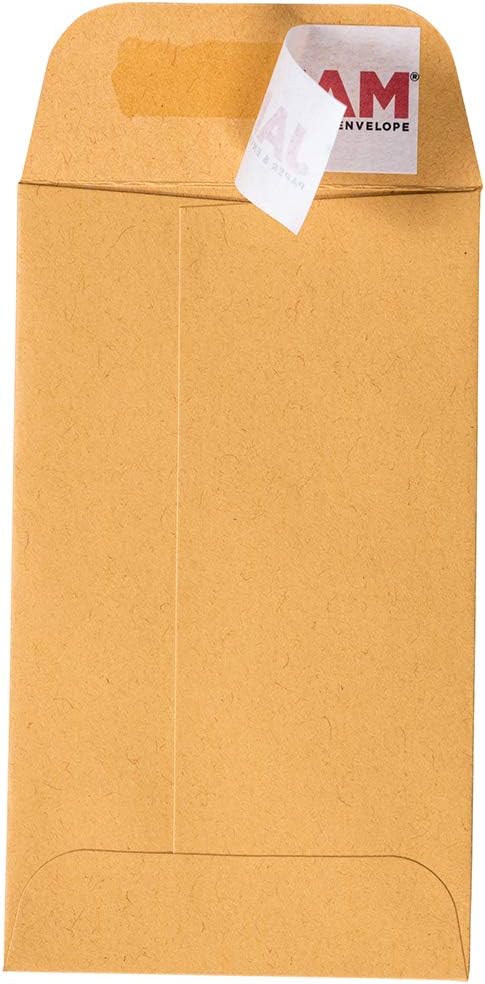 JAM PAPER #3 Coin Business Commercial Envelopes with Peel and Seal Closure - 2 1/2 x 4 1/4 - Brown Kraft Manila - Bulk 500/Carton