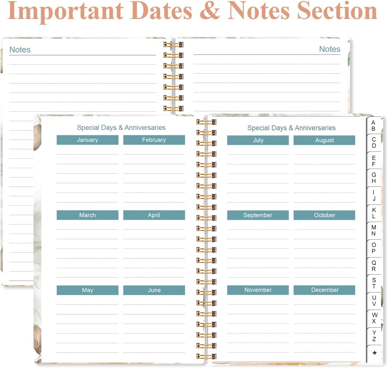 Address Book with Alphabetical Tabs - Small Address Book Spiral with Address Contacts, Special Date, Phone, Birthday & Internet Login Password for Home and Office, 4.3" x 6.2", Rose Leaf