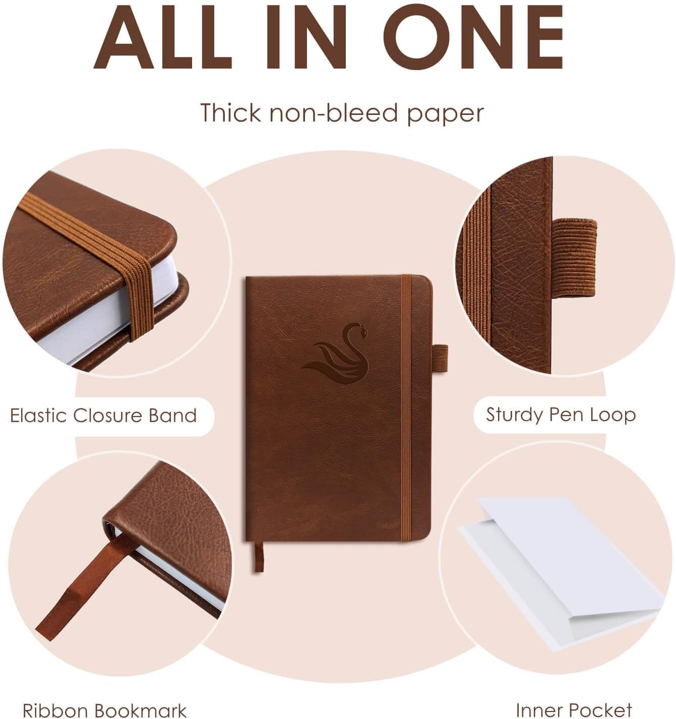 Elegant Password Book with Alphabetical Tabs - Hardcover Password Book for Internet Website Address Login - 7" x 10" Password Keeper and Organizer w/Notes Section & Back Pocket(Brown)