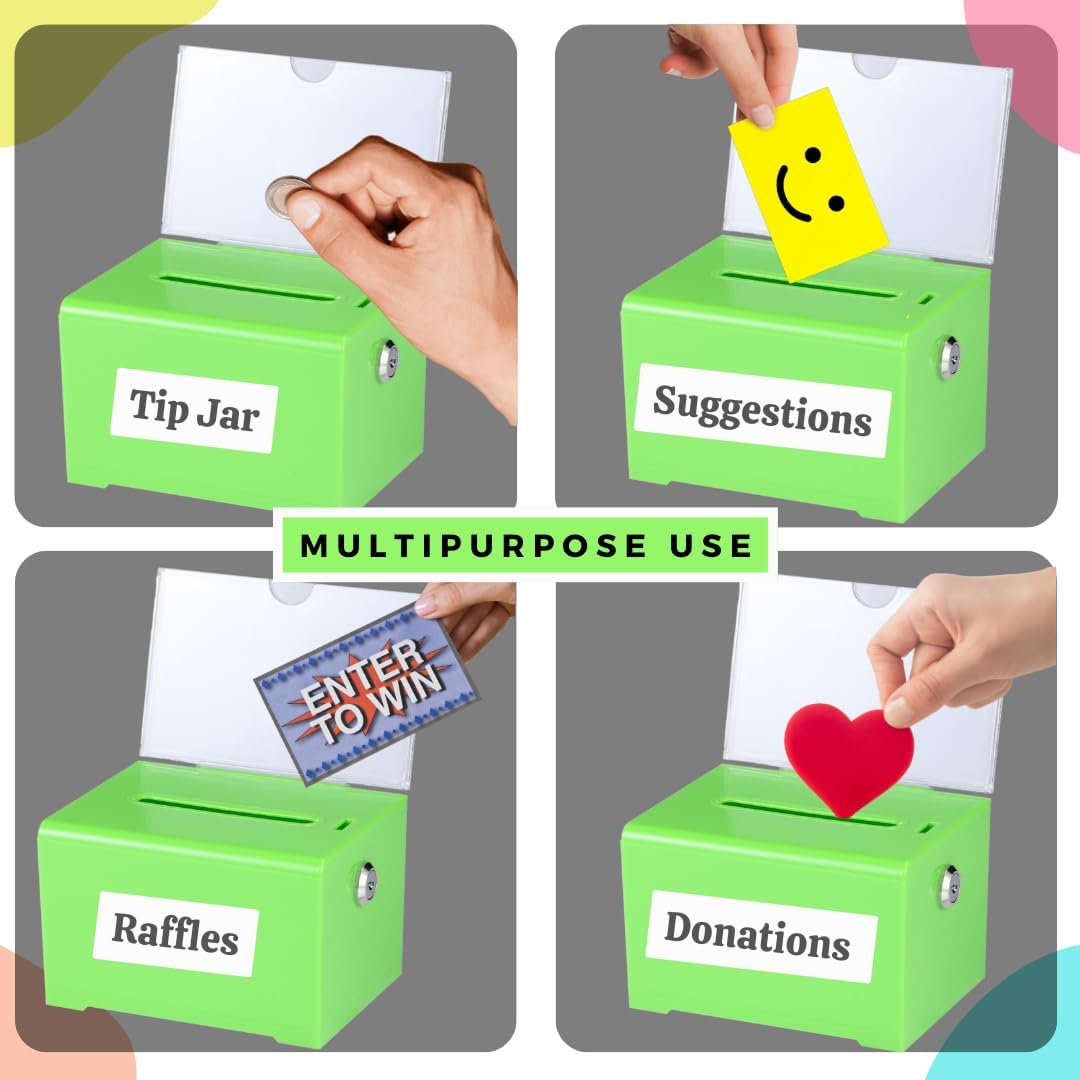 Adir Suggestion Box with Slot and Lock – Acrylic Donation Box for Fundraising, Drawing Box for Raffle, Funraiser Box, Tip Box with Lock - 6.25x4.5x 4 Inches voting box with slot and Sign Holder