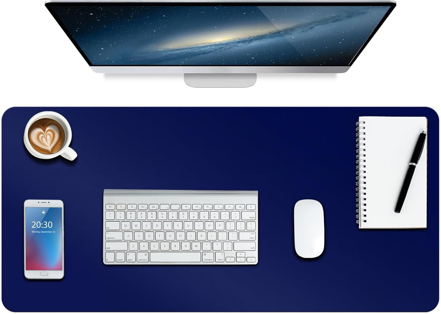 Boutilon Leather Desk Pad Protector,Non-Slip Mouse Pad,Laptop Desk Pad,Office Mouse Mat,Waterproof Leather Desk Blotter,Desk Writing Pad for Office and Home (L-Navy,35"x 17")