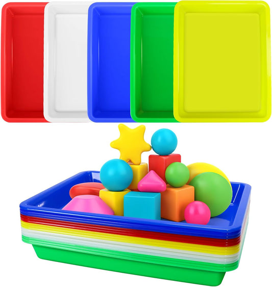 15 Pcs Multicolor Plastic Art Trays, Sensory Bin Tools for Kids, Paint Serving Tray Play,Tuff Tray Set for Classroom and Home Crafts, DIY Projects, Painting, Beads, Organizing Supply