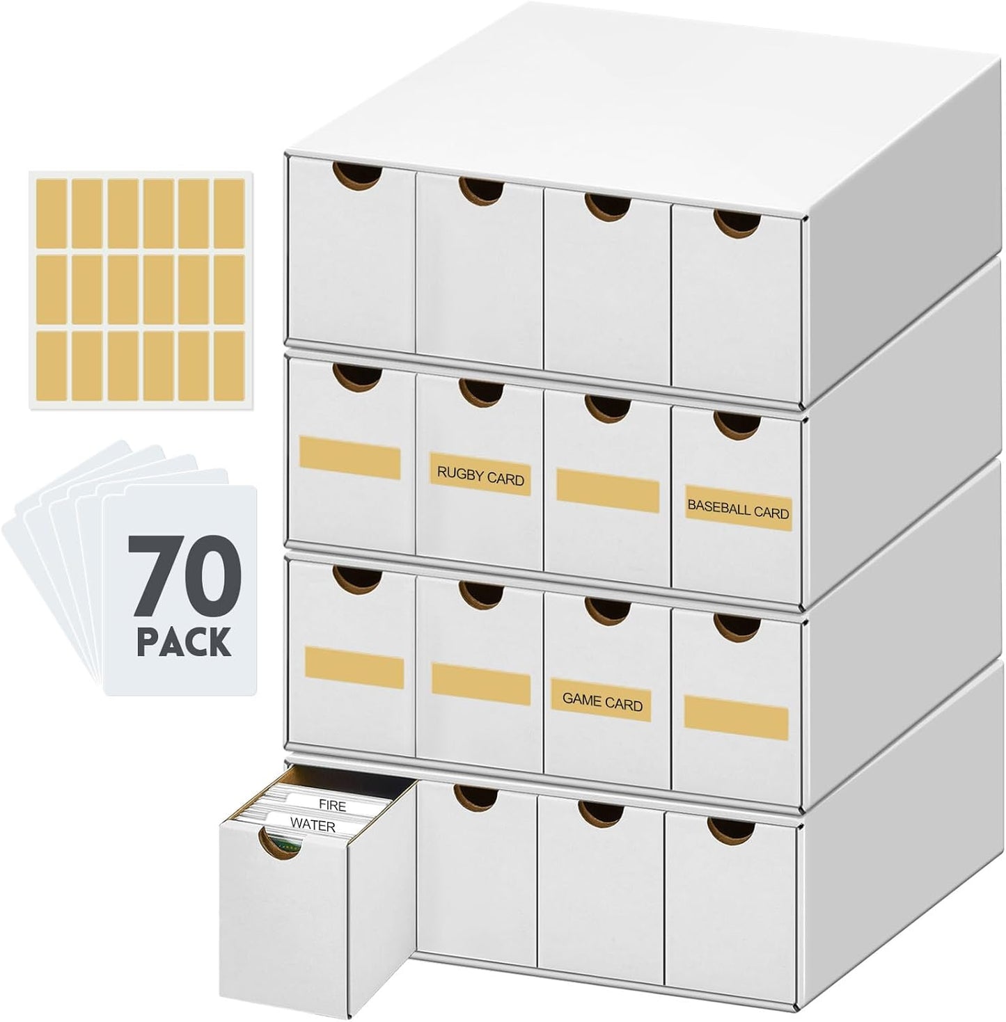 Cholemy Trading Card Storage Box 15000+ with 70 Cardboard Storage Divider, Label Sticker for Collection Compatible with TCG, Sport Cards(4 Row, 4 in A Row,White)