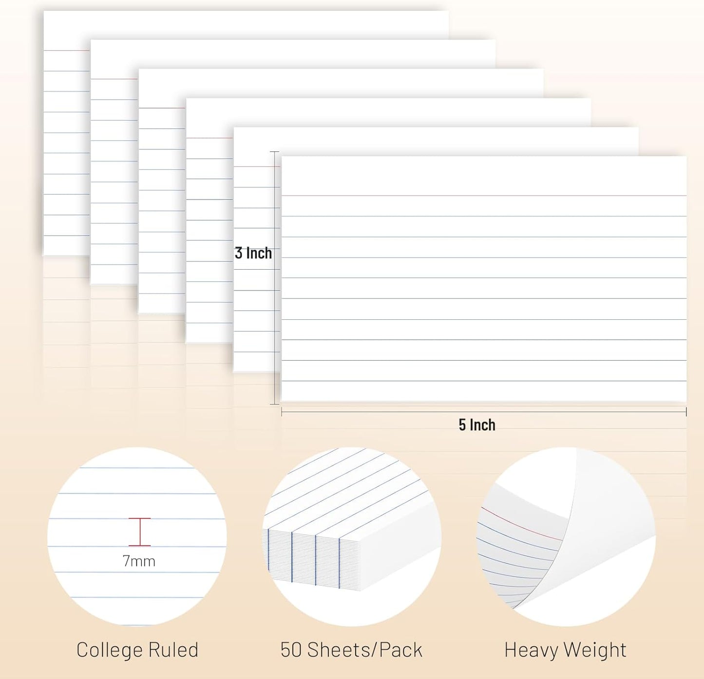 300 Count Index Cards 3 x 5 Inch Ruled White Index Cards, Flash Cards College Ruled for School, College, Office and Home Organization, Durable Study To Do List Note Cards with Ruled Lines