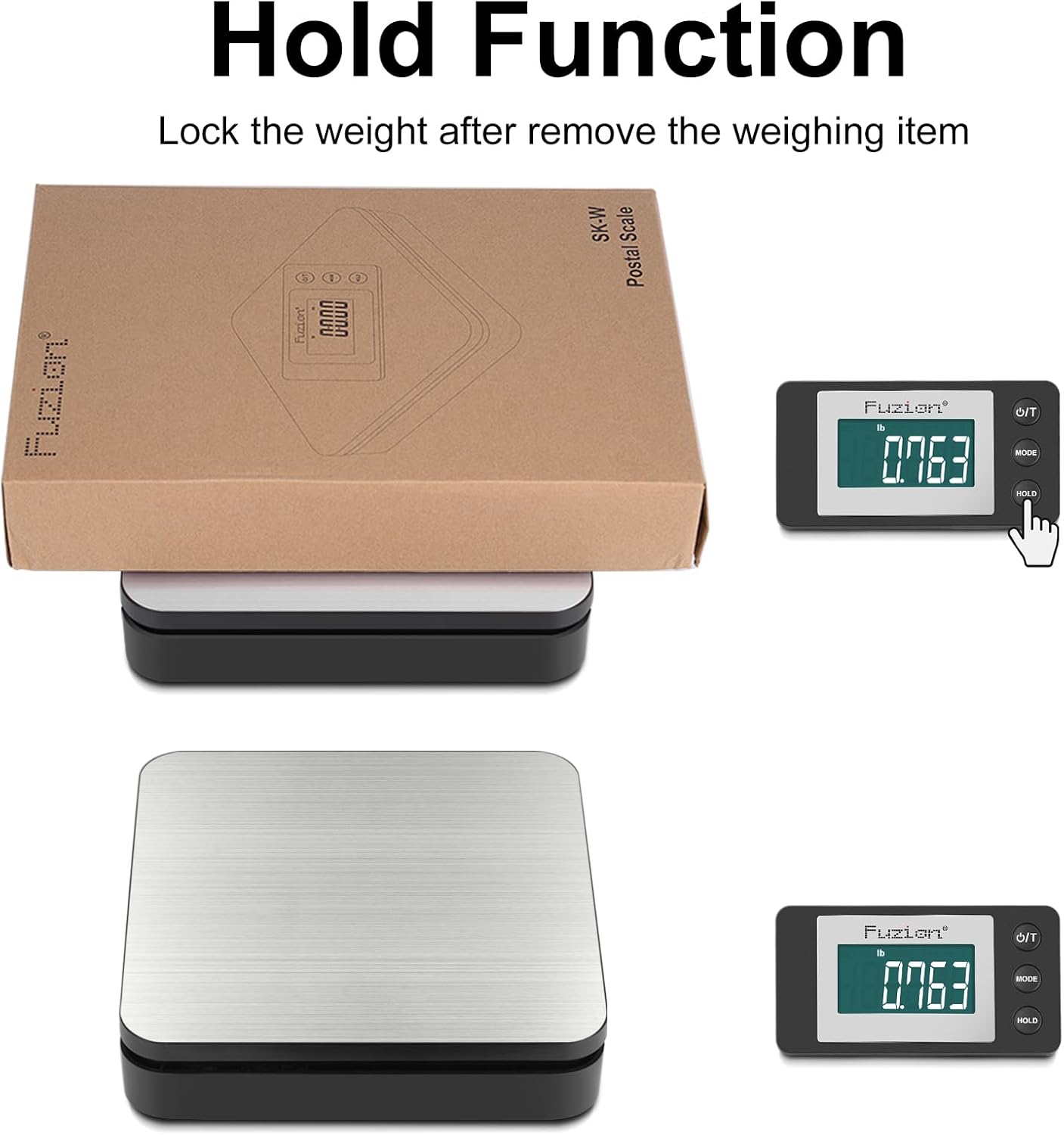Fuzion Shipping Scale - Wireless Postal Scale 110LB x 0.1oz, Large LCD Display, 5 Units, Digital Scale for Packages - Dual Power Options (Batteries & Adapters)