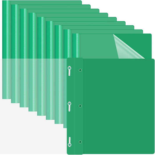 Teling 100 Pcs Plastic Report Covers with 3 Prong Fasteners 11.42 x 9.45 Inch Clear Front Report Covers Bulk Presentation Folders for School Document(Green)