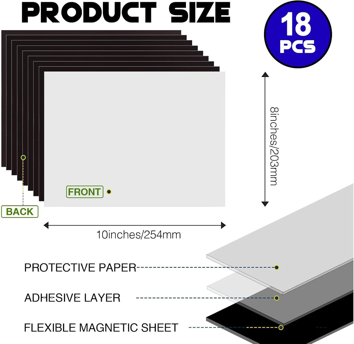 8X10 Picture Magnetic Sheets (Pack of 18),Cuttable Shaped Photo Magnet Sheets with Self Adhesive for Home/Classroom/Office