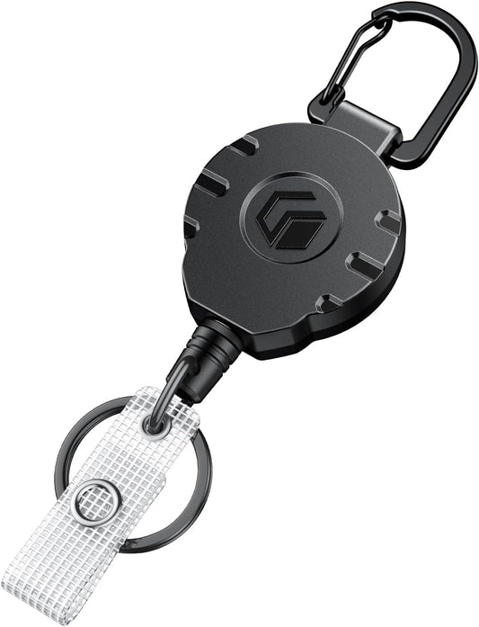 Uniclife Retractable Keychain Heavy Duty Carabiner Badge Holder Tactical ID Badge Reel for up to 8 oz with Stainless Steel Spring Coil 31.5 Inch Steel Wire Rope Retractable Lanyard Clip and Key Ring