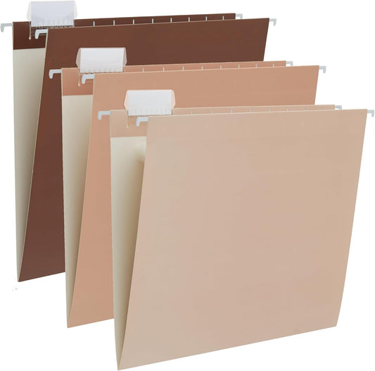 Y YOMA 6 Pack Gradient Hanging File Folders Letter Size Decorative Hanging Folder Pretty File Folder Organizer for Filing Cabinet Office Home with 1/5-Cut Adjustable Tabs, Coco Mocha