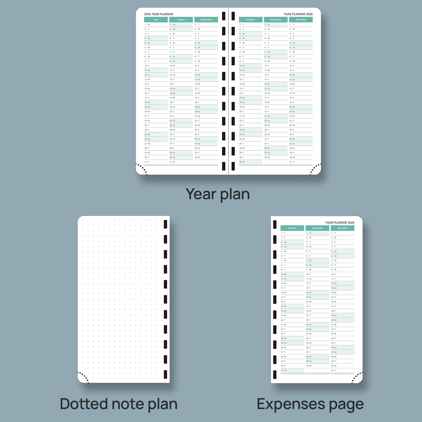 POPRUN 2026 Pocket Planner (Slim Size 3.5" x 6.5") Weekly and Monthly Calendar for Purse, with Hourly Time Slots, 100GSM Thick Paper, Spiral Soft Cover, Pen Holder - Black