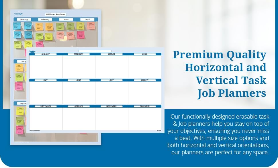 Sky Blue 12 Section Task, Objective and Goals Planning System Vertical 36" Tall 24" Wide. Wall Tray, Dry-Erase Marker, Eraser and 600 Sticky-Notes