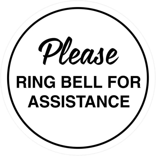 Signs ByLITA Circle Please Ring Bell For Assistance Wall or Door Sign | Easy Installation | Front Desk Reception Sign (White) - Large (5 Pack)