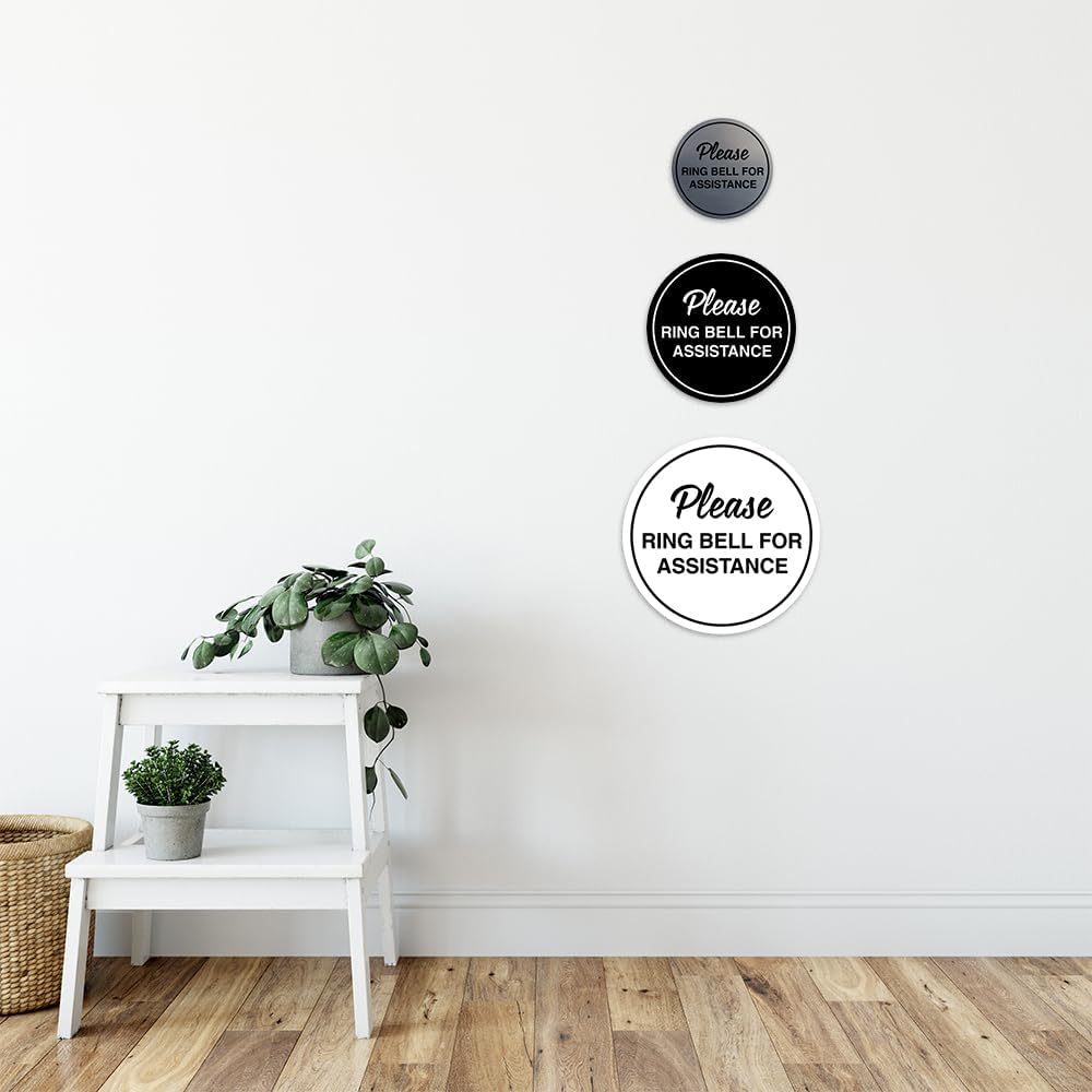 Signs ByLITA Circle Please Ring Bell For Assistance Wall or Door Sign | Easy Installation | Front Desk Reception Sign (Black Gold) - X-large (2 Pack)
