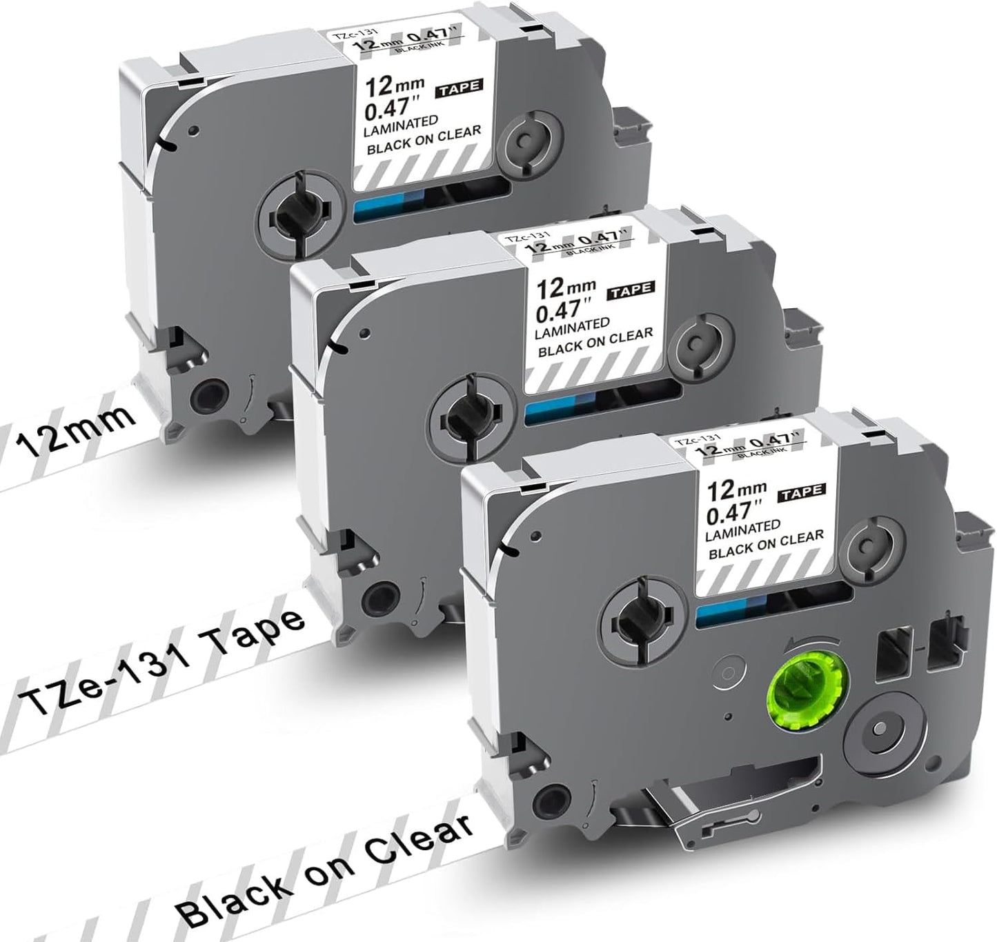 UNOKA Replace for Brother P-Touch Label Tape Clear 12mm 0.47 Laminated TZe-131, TZe TZ Label Maker Refills Black on Transparent for P Touch PT-D200G PT-D210 PT-D220 PT-2040, 1/2Inch x 26.2ft, 3PK