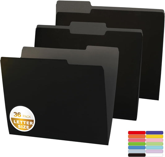 36 Packs Colored File Folders,Black File Folders,Two Tone Color File Folder 8.5 x 11 Inch,1/3 Cut Tabs Letter Size,Manila File Folders for Office,School and Home,Organization
