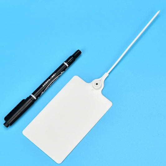 100 Plastic Shipping Tags - Waterproof, Writable Labels for Security, Storage, Hanging - With Marker Pen (White)