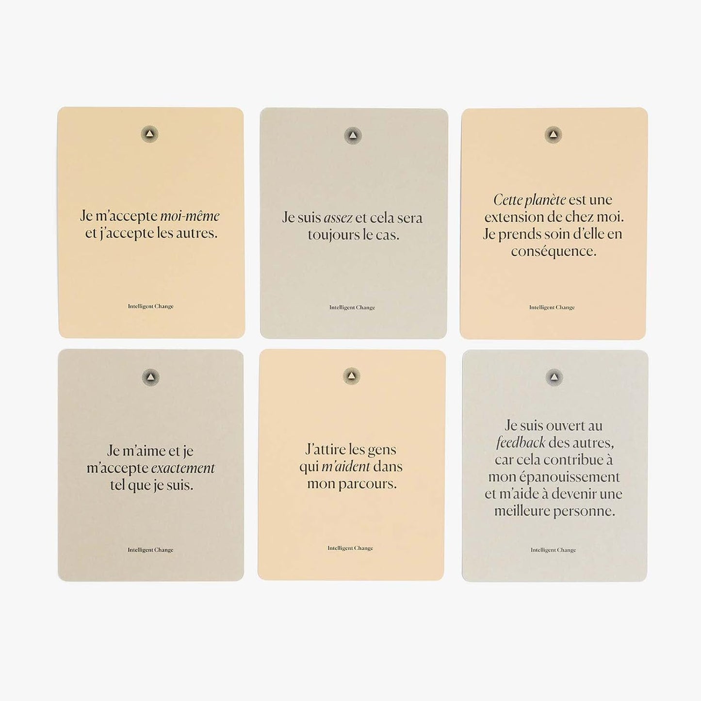 Intelligent Change French Mindful Affirmation Cards, Daily Words of Encouragement Cards, Self Affirmation Inspirational Gifts, Self Care Box of Positive Affirmations, Display Stand, Deck of 52