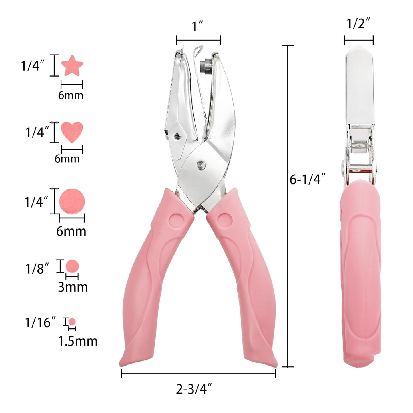 Jucoan 5 Pack Single Hole Punch Metal Handheld Small Hole Puncher with Soft Grip, Star Heart Circle Shape Paper Puncher for DIY Craft Tags Greeting Cards Scrapbook, 1/4, 1/8, 1/16 Inch Hole Punch