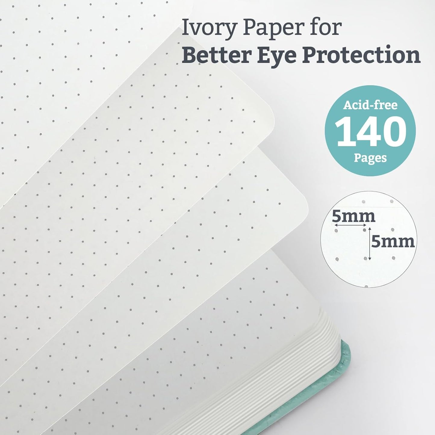 2Pack Bullet Dotted Hardcover Journal Notebook, A5 140 Pages 120Gsm Thick Paper for School,Note Taking,Work,Diary，5.7"*8.3",Light Green