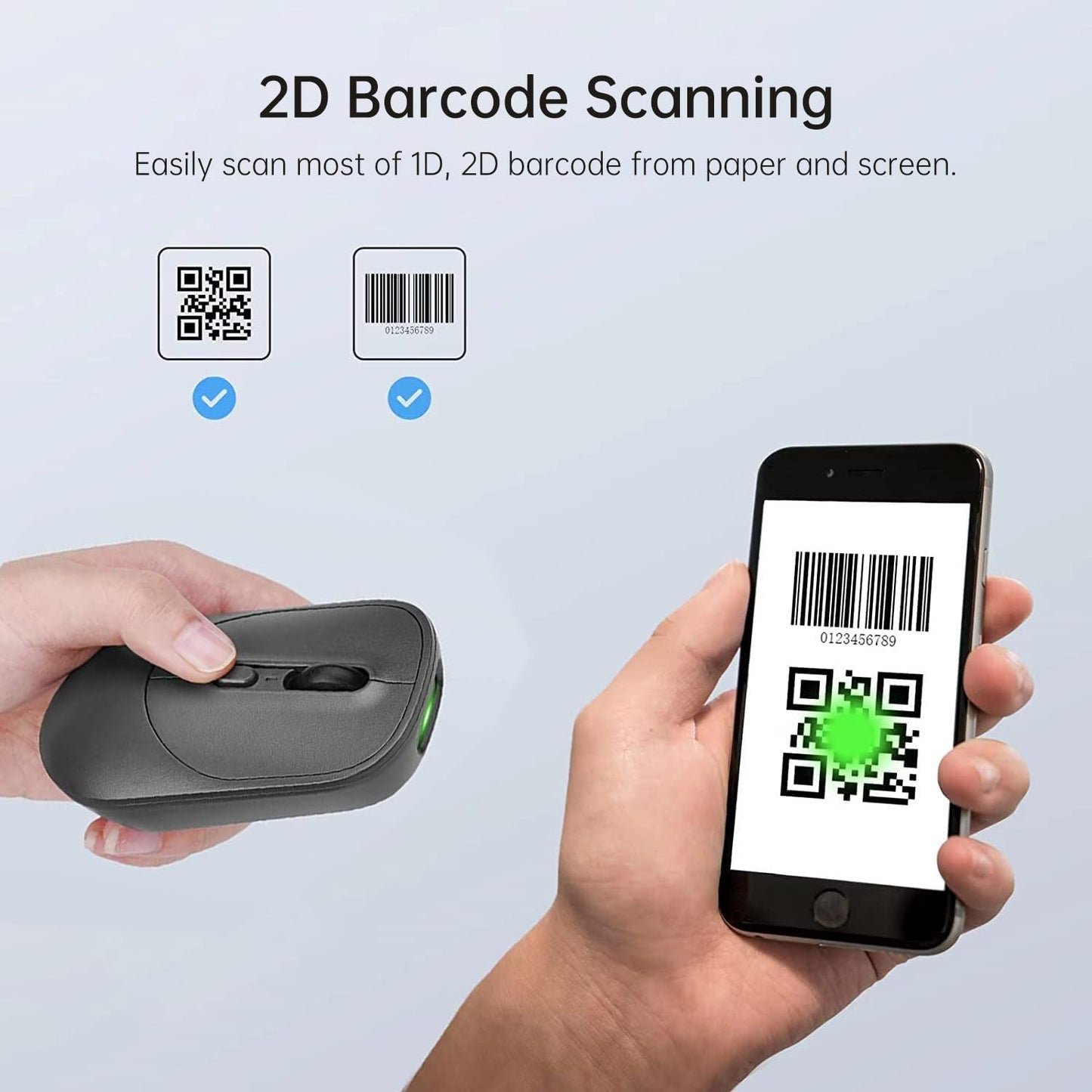 New Wireless Mouse Barcode Scanner, 2-in-1 Design 2D Handheld Barcode Scanner with Wireless Mouse Functions for POS System,Store,Supermarket, Warehouse.(Black)