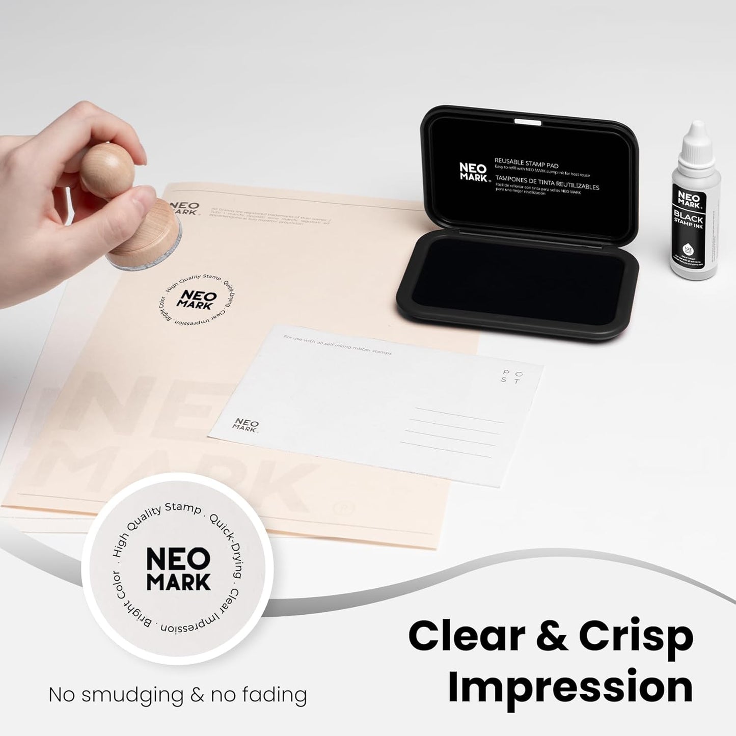 Medium Stamp Pad Kit (1oz Ink Included)-2.8"x 4.4", Magnetic Lid, Premium Quality Felt Stamp Pad (Black)