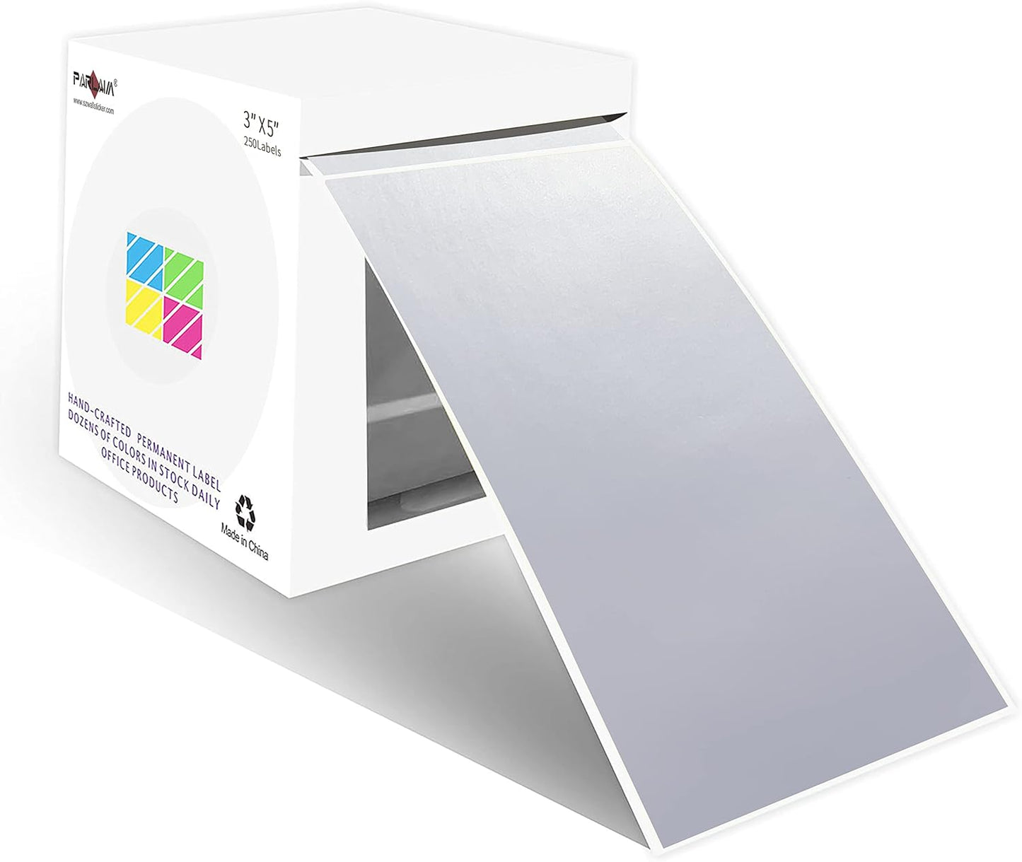 PARLAIM 3 X 5 Inch Rectangle Permanent Adhesive Color Coding Stickers,Square Grey Inventory Stickers -250 Per Dispenser Box（Silver）