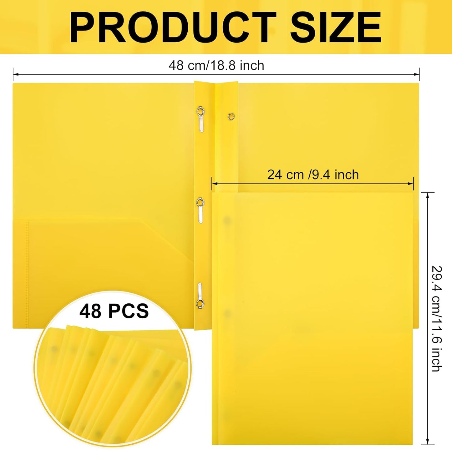 Patelai 48 Pcs Plastic Folders with 2 Pockets and 3 Prongs Home Folders with Card Slot Letter Size Heavy Duty Report Covers for Back to School(Yellow,Classic)